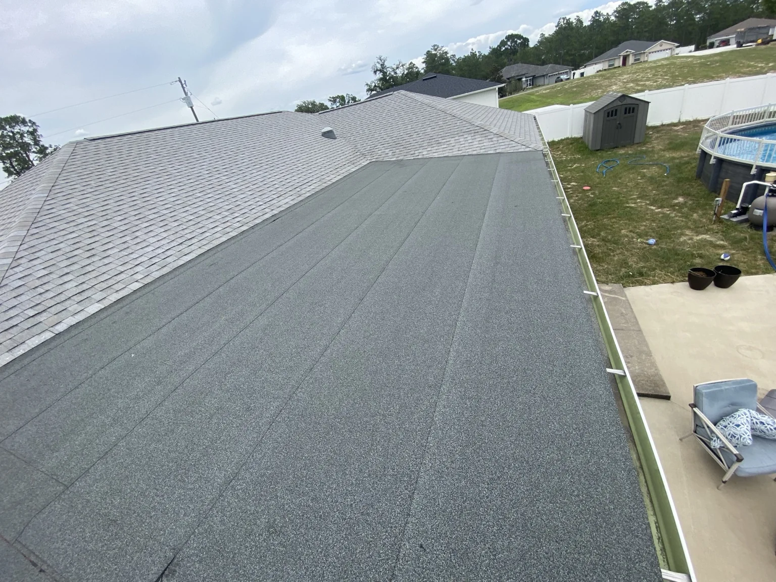 Completed low slope modified bitumen roof