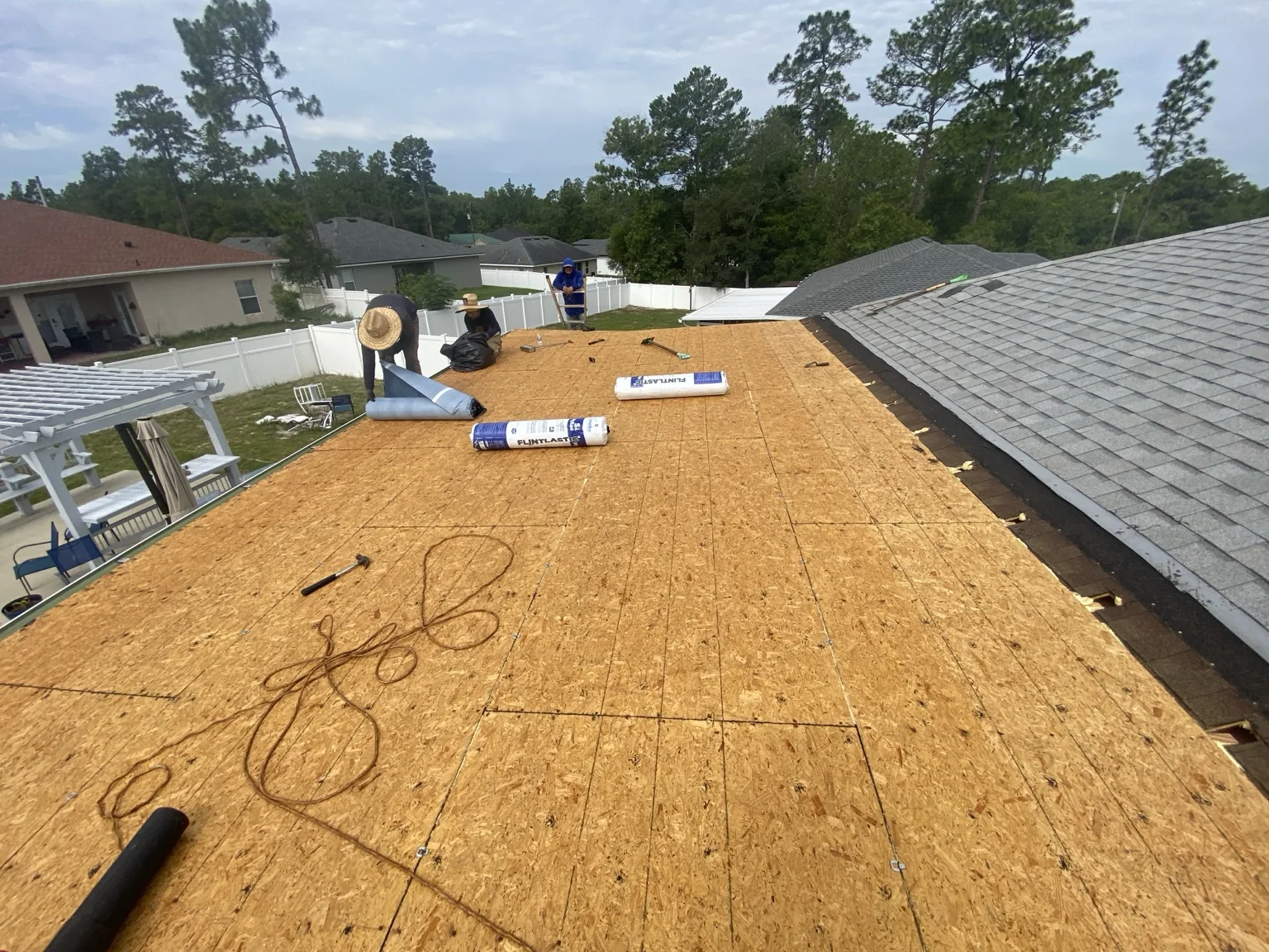 Exposed roof decking during replacement